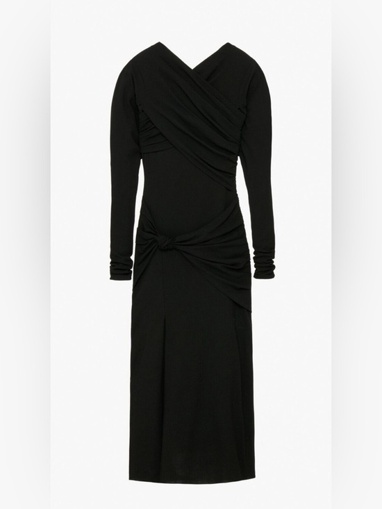 Zara Dresses & Skirts - ZARA STUDIO lightweight wool Black Long-Sleeve Ruched Midi Dress large